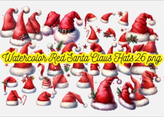 Watercolor Red Santa Claus Hats PNG Sublimation Bundle