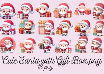 Cute Santa with Gift Box PNG Sublimation Bundle