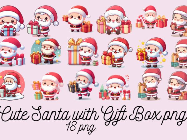 Cute santa with gift box png sublimation bundle t shirt vector file
