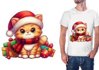 Christmas Cat PNG Sublimation t shirt vector file