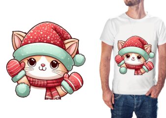 Christmas Cat PNG Sublimation t shirt vector file