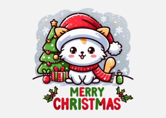 Christmas Cat PNG Sublimation t shirt vector file