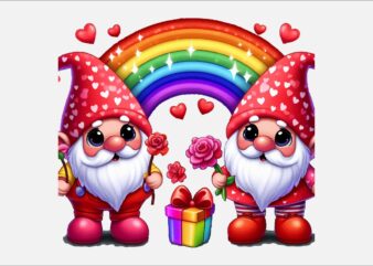 Gnome Valentines Day Rainbow PNG Bundle t shirt design template