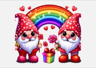 Gnome Valentines Day Rainbow PNG Bundle