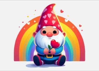 Gnome Valentines Day Rainbow PNG Bundle t shirt design template