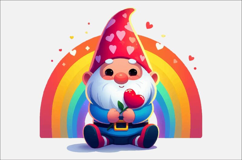 Gnome Valentines Day Rainbow PNG Bundle