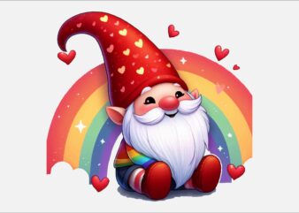 Gnome Valentines Day Rainbow PNG Bundle