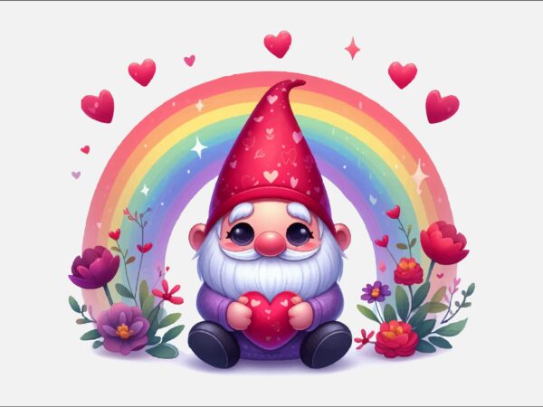 Gnome valentines day rainbow png bundle t shirt design template