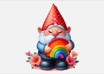 Gnome Valentines Day Rainbow PNG Bundle