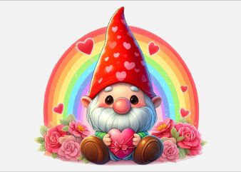Gnome Valentines Day Rainbow PNG Bundle