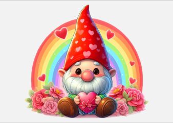 Gnome Valentines Day Rainbow PNG Bundle