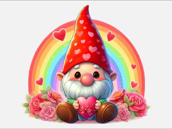 Gnome valentines day rainbow png bundle t shirt design template