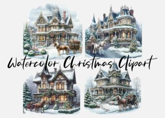 Watercolor Christmas Clipart PNG Sublimation