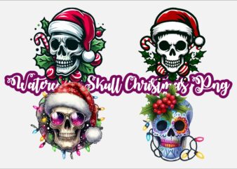 Watercolor Skull Christmas PNG Sublimation