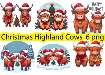 Christmas Highland Cow PNG Clipart, Christmas Highland Cow PNG , Christmas Highland Cow Sublimation t shirt vector file