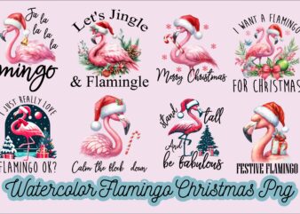 Watercolor Flamingo Christmas PNG Sublimation Bundle