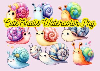 Cute Snails Watercolor PNG Sublimation Bundle