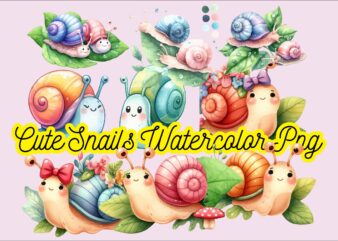 Cute Snails Watercolor PNG Sublimation Bundle