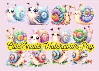 Cute Snails Watercolor PNG Sublimation Bundle