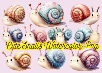 Cute Snails Watercolor PNG Sublimation Bundle