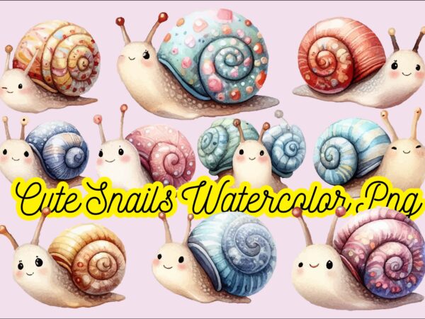 Cute snails watercolor png sublimation bundle t shirt vector file