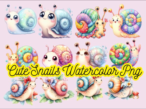 Cute snails watercolor png sublimation bundle t shirt vector file