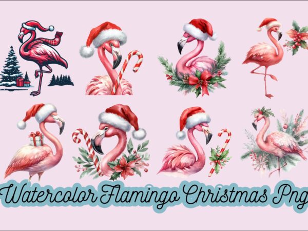 Watercolor flamingo christmas png sublimation bundle t shirt design for sale