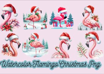 Watercolor Flamingo Christmas PNG Sublimation Bundle t shirt design for sale