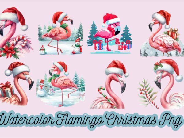 Watercolor flamingo christmas png sublimation bundle t shirt design for sale