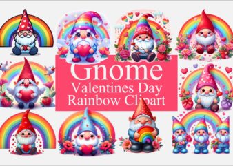 Gnome Valentines Day Rainbow PNG Bundle t shirt design template