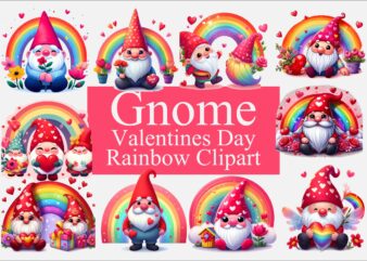 Gnome Valentines Day Rainbow PNG Bundle t shirt design template