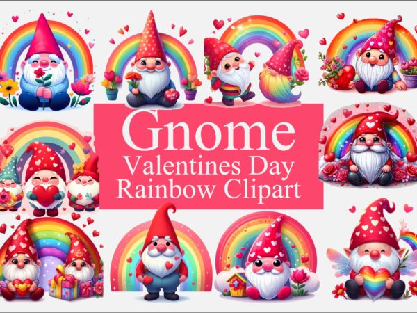 Gnome valentines day rainbow png bundle t shirt design template