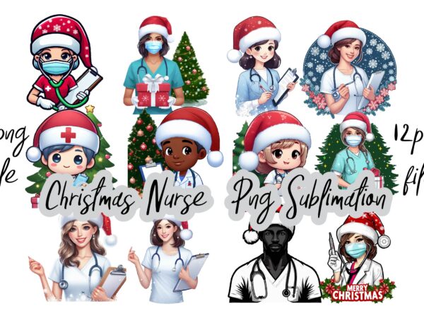 Christmas nurse png sublimation bundle t shirt vector file