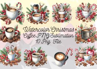 Watercolor Christmas Coffee PNG Sublimation Bundle t shirt design for sale