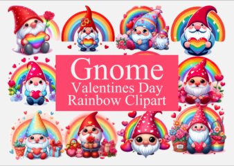 Gnome Valentines Day Rainbow PNG Bundle