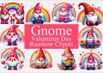 Gnome Valentines Day Rainbow PNG Bundle t shirt design template