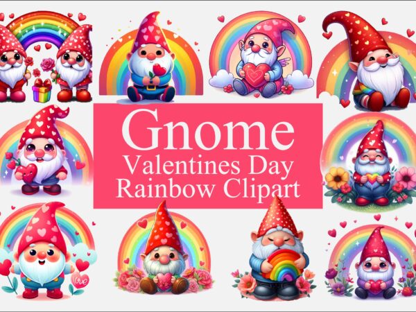 Gnome valentines day rainbow png bundle t shirt design template