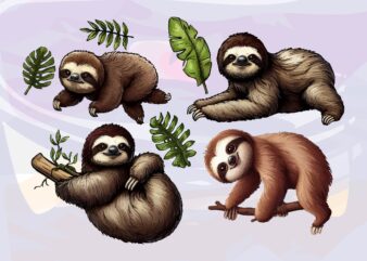 Sloth Animals Watercolor PNG Clipart t shirt template vector