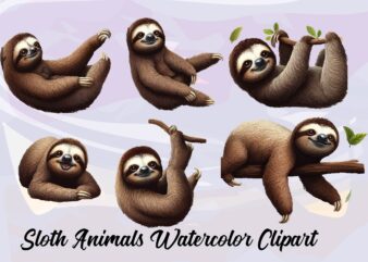 Sloth Animals Watercolor PNG Clipart