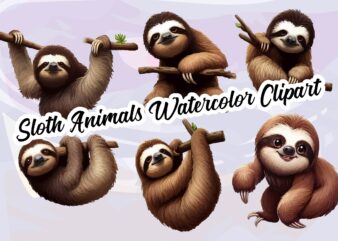 Sloth Animals Watercolor PNG Clipart