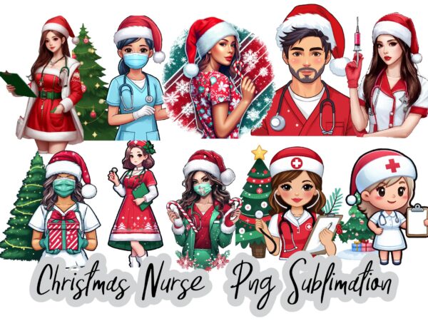 Christmas nurse png sublimation bundle t shirt vector file