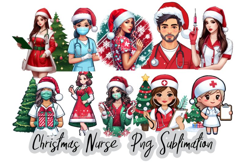 Christmas Nurse PNG Sublimation Bundle