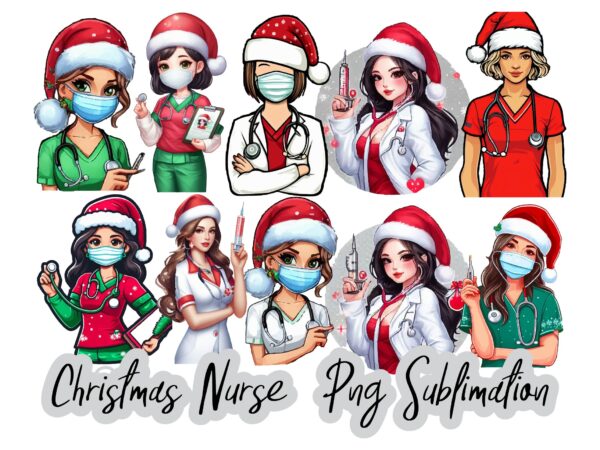 Christmas nurse png sublimation bundle t shirt vector file