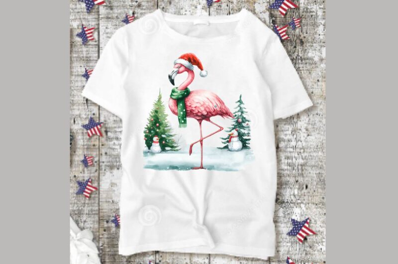 Watercolor Flamingo Christmas PNG Sublimation Bundle