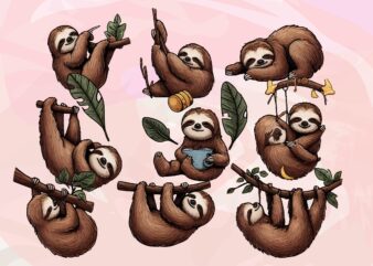 Sloth Animals Watercolor PNG Clipart t-shirt design