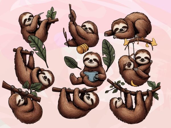 Sloth animals watercolor png clipart t-shirt design