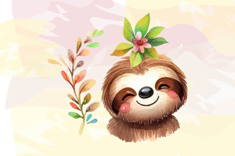 Sloth Animals Watercolor PNG Clipart