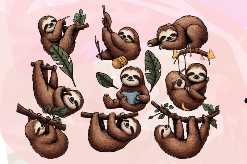 Sloth Animals Watercolor PNG Clipart t-shirt design