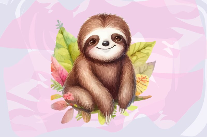 Sloth Animals Watercolor PNG Clipart