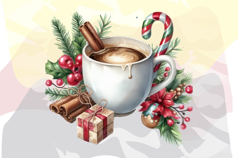 Watercolor Christmas Coffee PNG Sublimation Bundle